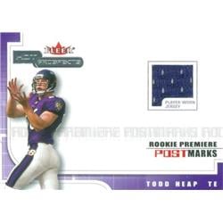 587535 Todd Heap Player Worn Jersey Patch Football Card - Baltimore Ravens 2001 Fleer Hot Prospects Rookie Premiere - No.TH
