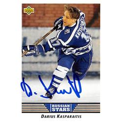 620707 Darius Kasparaitis Autographed Hockey Card - Moscow Dynamo, SC 1993 Upper Deck Russian Stars - No.335 -  Autograph Warehouse