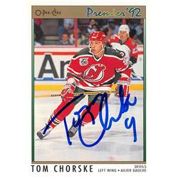 621010 Tom Chorske Autographed Hockey Card - New Jersey Devils, 67 1992 O-Pee-Chee Premier - No.91