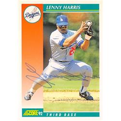 621388 Lenny Harris Autographed Baseball Card - Los Angeles Dodgers, 67 1992 Score - No.291 Ballpoint