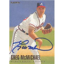 621950 Greg McMichael Autographed Baseball Card - Atlanta Braves 1996 Fleer - No.301