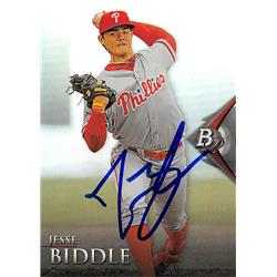 622217 Jesse Biddle Autographed Baseball Card - Philadelphia Phillies 2014 Bowman Refractor - No.BPP17