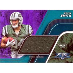 649875 Devin Smith Player Worn Jersey Patch Football Card - New York Jets 2015 Topps Fire Rookie Refractor - No.FJRDS LE 12-50
