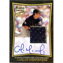 649920 Carlos Hernandez Autographed Player Worn Jersey Patch Baseball Card - Houston Astros 2002 Bowman Certified - No.FGAJCH