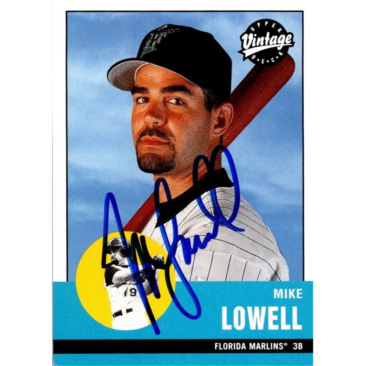 651018 Mike Lowell Autographed Baseball Card - Florida Marlins, FT 2001 Upper Deck Vintage - No.266