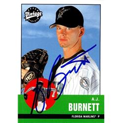 651022 A.J. Burnett Autographed Baseball Card - Florida Marlins, FT 2001 Upper Deck Vintage - No.267