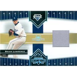 652800 Brian Lawrence Player Worn Jersey Patch Baseball Card - San Diego Padres 2005 Donruss Champions Impressions - No.33