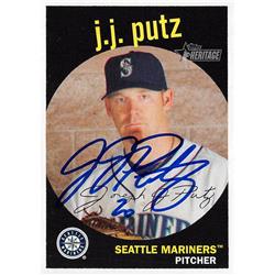 653484 J.J. Putz Autographed Baseball Card - Seattle Mariners 2008 Topps Heritage - No.210
