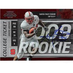 638398 Andre Brown Autographed Football Card - NC State Wolfpack 2009 Panini Contenders Playoff Rookie - No.8