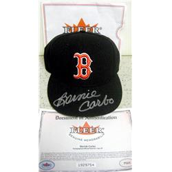 639308 Bernie Carbo Autographed Red Sox Baseball - Cap Fleer 100th Authentication Hologram Fitted Hat