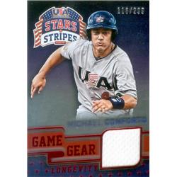 Michael Conforto player worn jersey patch baseball card (New York Mets, Team USA) 2015 Panini Stars & Stripes Game Gear Rookie #74 LE 116/299 - MLB Game Used Jerseys