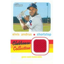 649726 Elvis Andrus Player Worn Jersey Patch Baseball Card - Texas Rangers 2020 Topps Heritage Clubhouse Collection - No.CCREA