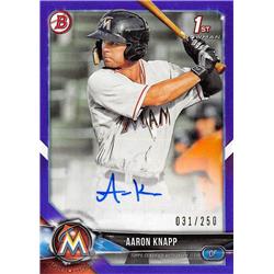 650182 Aaron Knapp Autographed Baseball Card - Miami Marlins 2018 Bowman 1st Rookie Blue - No.PAAK LE 31-250