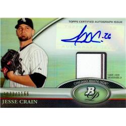 650262 Jesse Crain Autographed Player Worn Jersey Patch Baseball Card - Chicago White Sox 2011 Bowman Platinum Refractor - No.BARJC