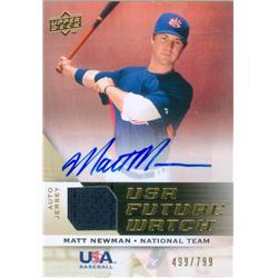 Matt Newman Autographed Player Worn Jersey Patch Baseball Card - Team USA, Arizona State Sun Devils 2009 Upper Deck Future Watch Rookie - No.UFWA15