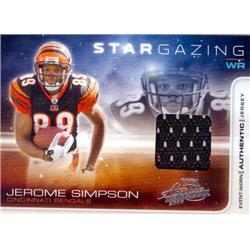 583334 Jerome Simpson Player Worn Jersey Patch Football Card - Cincinnati Bengals 2008 Playoff Absolute Star Gazing - No.SG10 LE 132-250