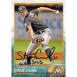 619087 Steve Cishek Autographed Baseball Card - Miami Marlins 2015 Topps - No.254