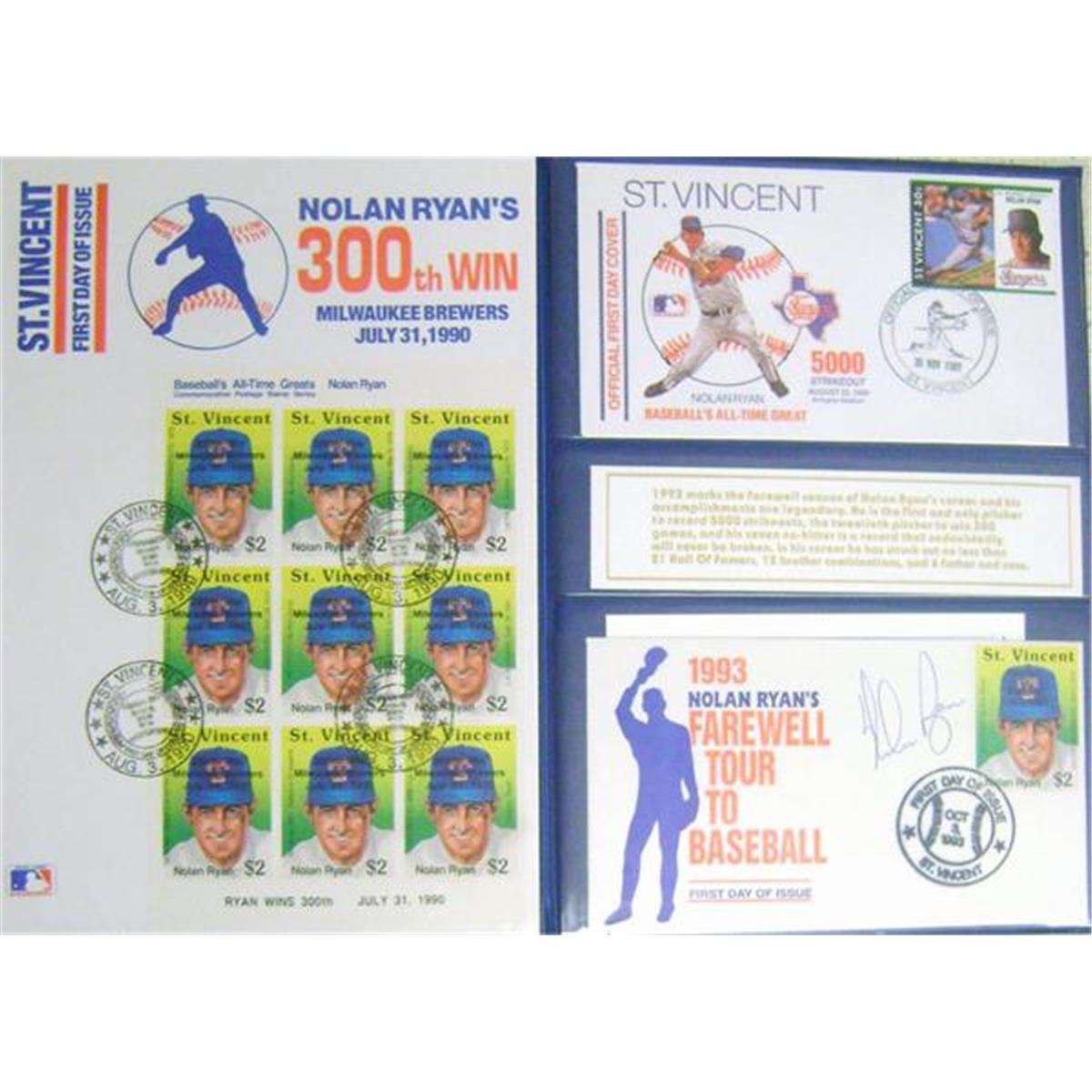 623231 Nolan Ryan Autographed Envelope - 1993 St Vincents Stamp in Display Book