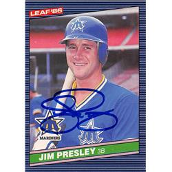 626340 Jim Presley Autographed Baseball Card - Seattle Mariners 1986 Leaf - No.183