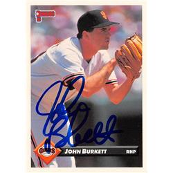 626362 John Burkett Autographed Baseball Card - San Francisco Giants 1993 Donruss - No.156