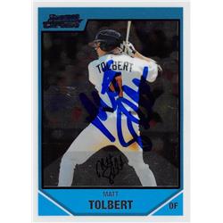 626392 Matt Tolbert Autographed Baseball Card - Minnesota Twins 2007 Bowman Chrome Rookie - No.BDPP104