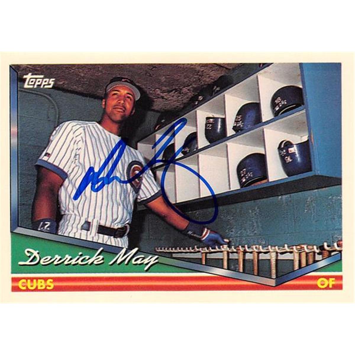 626446 Derrick May Autographed Baseball Card - Chicago Cubs 1994 Topps - No.6