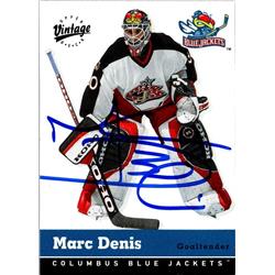 Marc Denis Autographed Hockey Card - Columbus Blue Jackets, FT 2000 Upper Deck Vintage - No.100