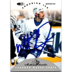 652438 Mathieu Schneider Autographed Hockey Card - Toronto Maple Leafs, FT 1996 Donruss Canadian Ice - No.97