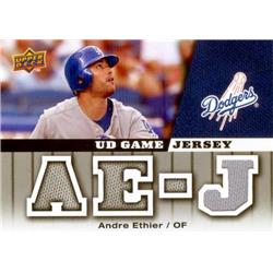 652758 Andre Ethier Player Worn Jersey Patch Baseball Card - Los Angeles Dodgers 2009 Upper Deck - No.GJAE