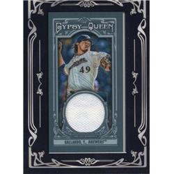 652808 Yovani Gallardo Player Worn Jersey Patch Baseball Card - Milwaukee Brewers 2013 Topps Gypsy Queen - No.GQMRYG