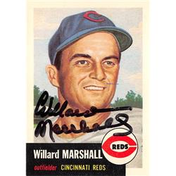 653385 Willard Marshall Autographed Baseball Card - Cincinnati Reds 1953 Topps Archives 1991 - No.95 Black