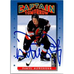 654180 Daniel Alfredsson Autographed Hockey Card - Ottawa Senators, FT 1996 Upper Deck Captain Tomorrow - No.344