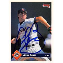618655 Andy Benes Autographed Baseball Card - San Diego Padres, SC 1993 Donruss - No.22