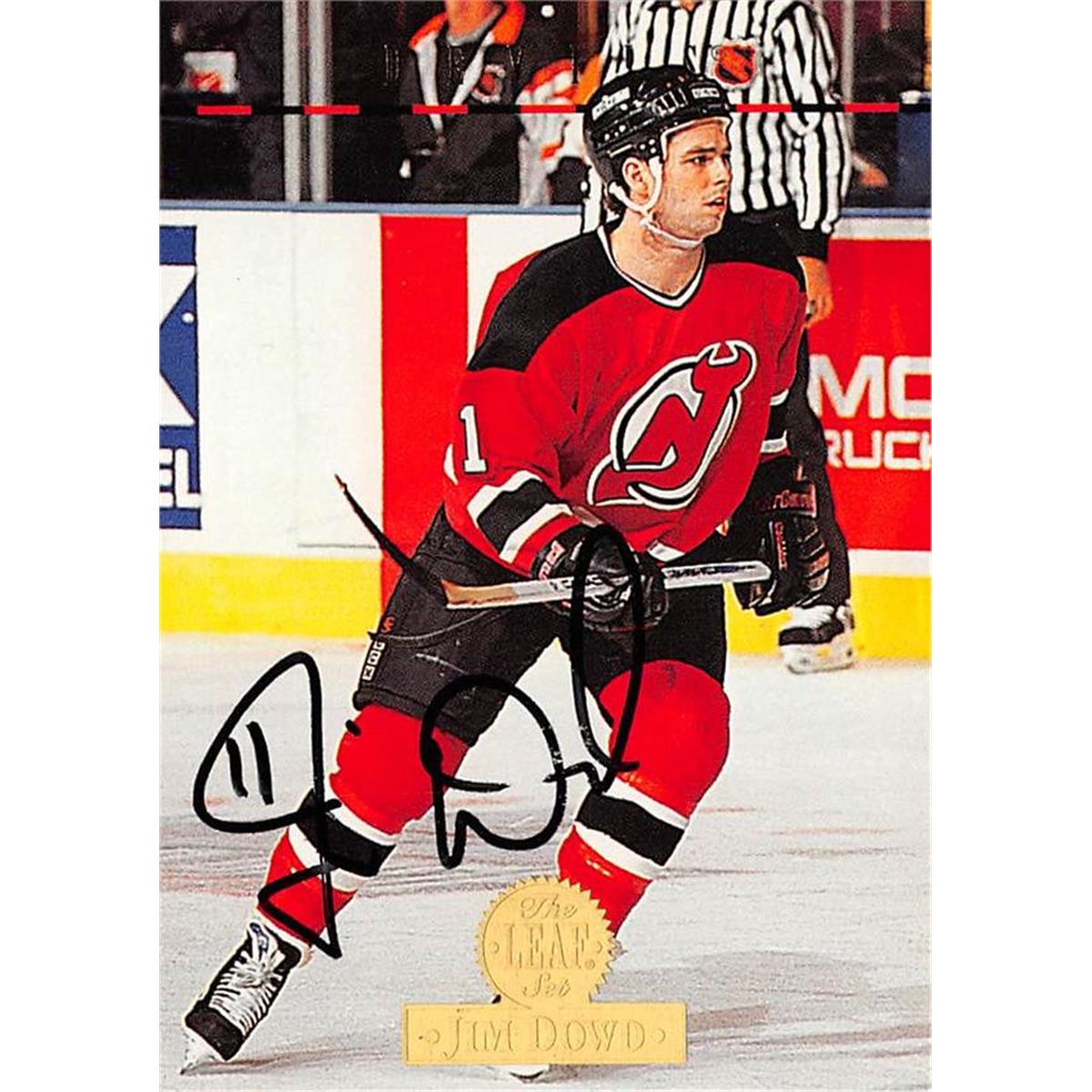 620034 Jim Dowd Autographed Hockey Card - New Jersey Devils 1994 Leaf - No.307