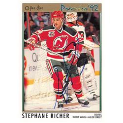 620053 Stephane Richer Autographed Hockey Card - New Jersey Devils 1992 O-Pee-Chee Premier - No.113