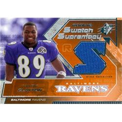 624836 Mark Clayton Player Worn Jersey Patch Football Card - Baltimore Ravens 2005 Upper Deck Rookie Swatch Supremacy - No.RSMC