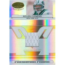 Kellen Clemens Player Worn Jersey Patch Football Card - New York Jets 2006 Leaf Certified Materials Freshman Fabrics Refractor - No.224 LE 340-900