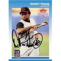 626346 Dmitri Young Autographed Baseball Card - Cincinnati Reds 2002 Fleer Platinum - No.65