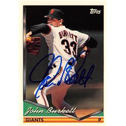 626366 John Burkett Autographed Baseball Card - San Francisco Giants 1994 Topps - No.213
