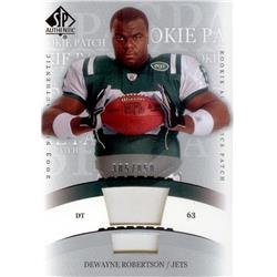 587739 Dewayne Robertson Player Worn Jersey Patch Football Card - New York Jets 2003 Upper Deck Rookie - No.249