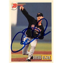 622703 Gregg Olson Autographed Baseball Card - Baltimore Orioles 1993 Bowman - No.465