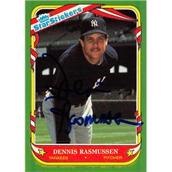 626652 Dennis Rasmussen Autographed Baseball Card - New York Yankees 1987 Fleer Star Stickers - No.95
