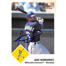 637487 Jose Hernandez Autographed Baseball Card - Milwaukee Brewers 2003 Fleer Tradition - No.383
