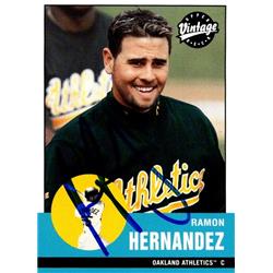 650986 Ramon Hernandez Autographed Baseball Card - Oakland Athletics, FT 2001 Upper Deck Vintage - No.18