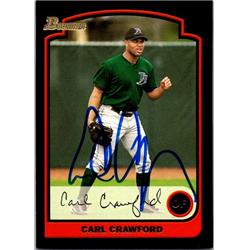 651588 Carl Crawford Autographed Baseball Card - Tampa Bay Rays, FT 2003 Bowman - No.25