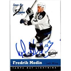 Fredrik Modin Autographed Hockey Card - Tampa Bay Lightning, FT 2000 Upper Deck Vintage - No.327