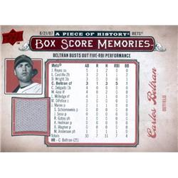 652626 Carlos Beltran Player Worn Jersey Patch Baseball Card - New York Mets 2008 Upper Deck Box Score Memories - No.BSM37
