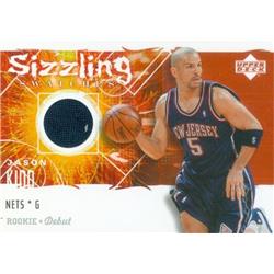 583586 Jason Kidd Player Worn Jersey Patch Basketball Card - New Jersey Nets 2005 Upper Deck Sizzling Swatches - No.SSJK