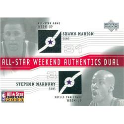 Shawn Marion & Stephon Marbury Player Worn Jersey Patch Basketball Card - Phoenix Suns 2003 Upper Deck All Star Weekend Authentics - No.ASDSMSM