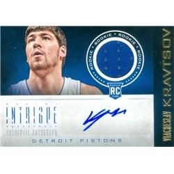 584843 Viacheslav Kravtsov Autographed Player Worn Jersey Patch Basketball Card - Detroit Pistons 2013 Panini Intrigue Rookie - No.128